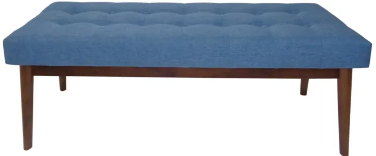 Lam Accent Ottoman Bench, 44 Inch, Button Tufted Design, Blue Seat - Benzara