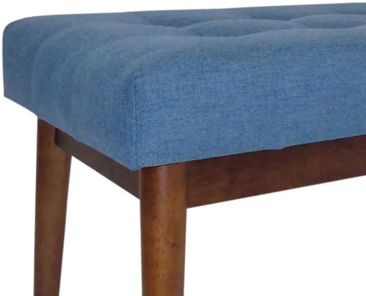 Lam Accent Ottoman Bench, 44 Inch, Button Tufted Design, Blue Seat - Benzara