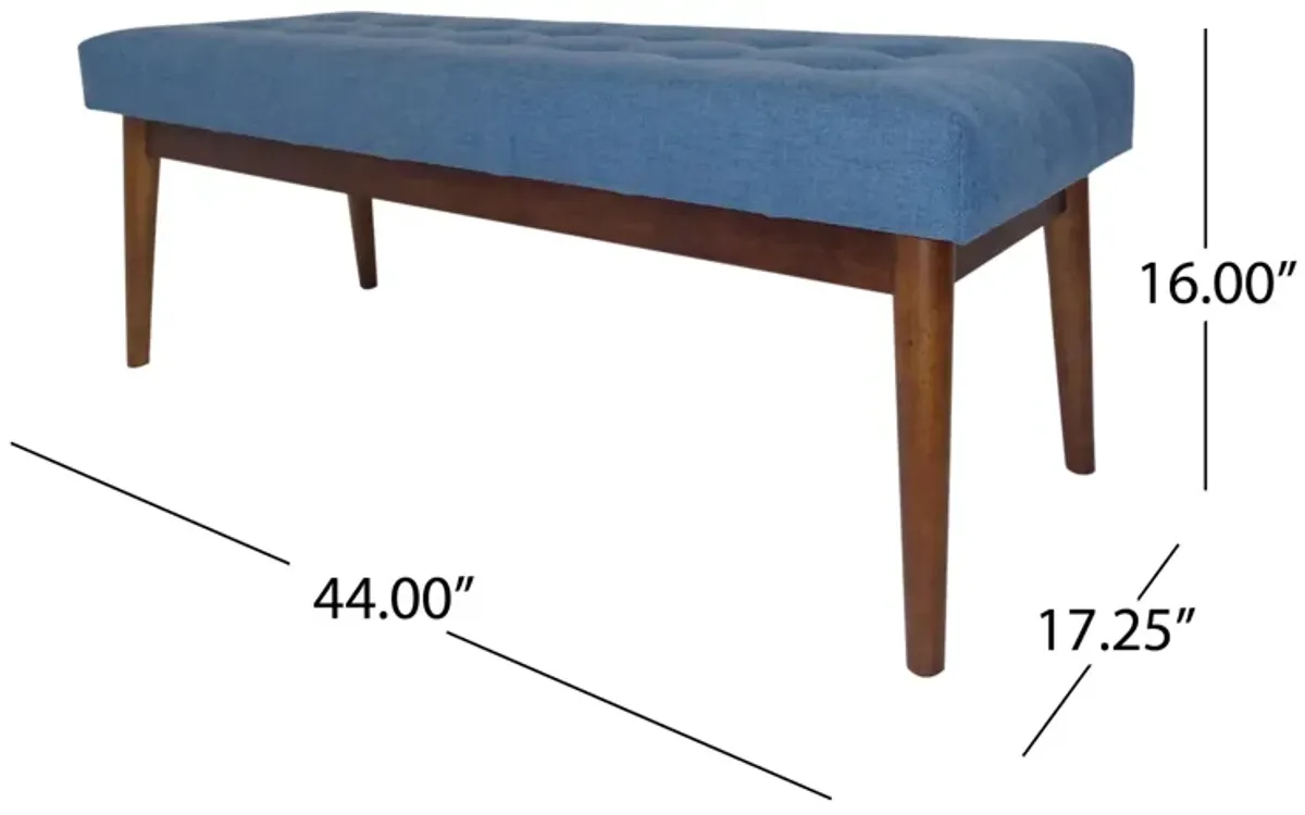 Lam Accent Ottoman Bench, 44 Inch, Button Tufted Design, Blue Seat - Benzara