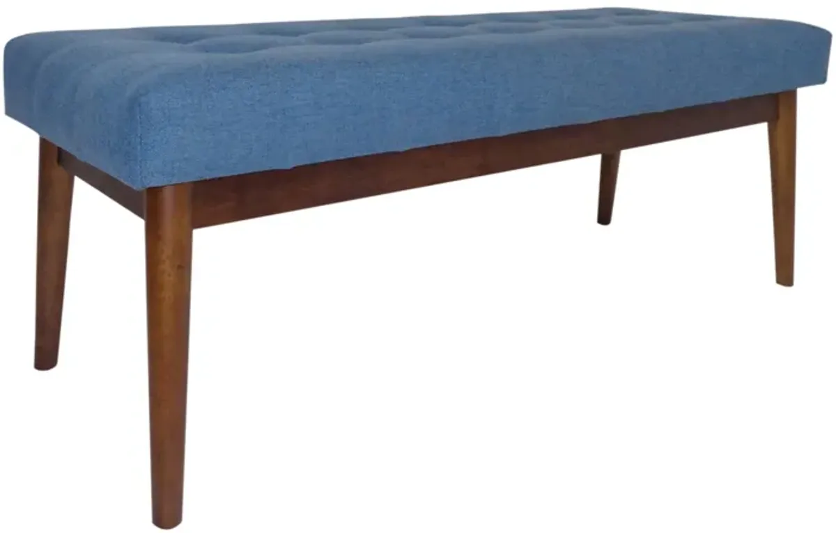 Lam Accent Ottoman Bench, 44 Inch, Button Tufted Design, Blue Seat - Benzara