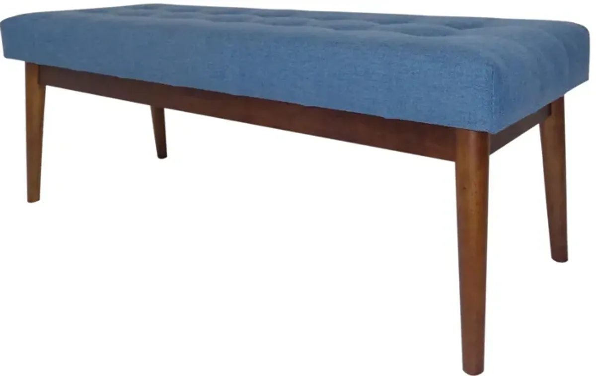 Lam Accent Ottoman Bench, 44 Inch, Button Tufted Design, Blue Seat - Benzara