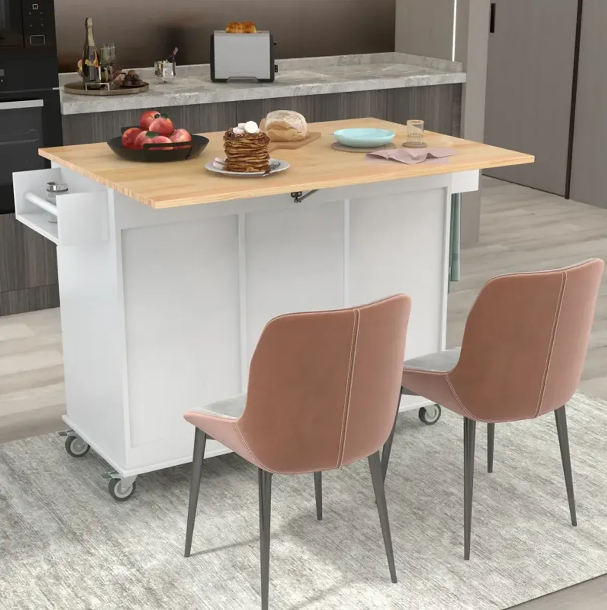 Mobile Kitchen Island, Solid Wood Top, Locking Wheels