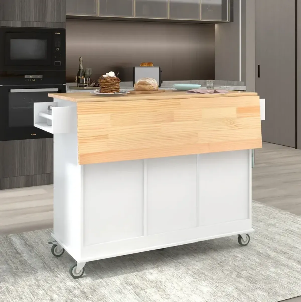 Mobile Kitchen Island, Solid Wood Top, Locking Wheels