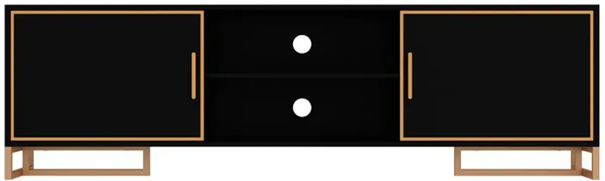 FUFU&GAGA Modern Black TV Stand with Gold Trim, Metal Handles & Base – Entertainment Center for TVs up to 75" (70.9"W x 15.7"D x 20.9"H), Black