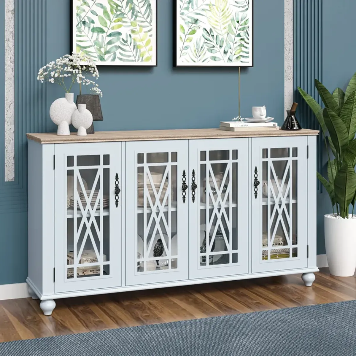 FESTIVO 63" Antique-Inspired Kitchen Buffet Sideboard Cabinet