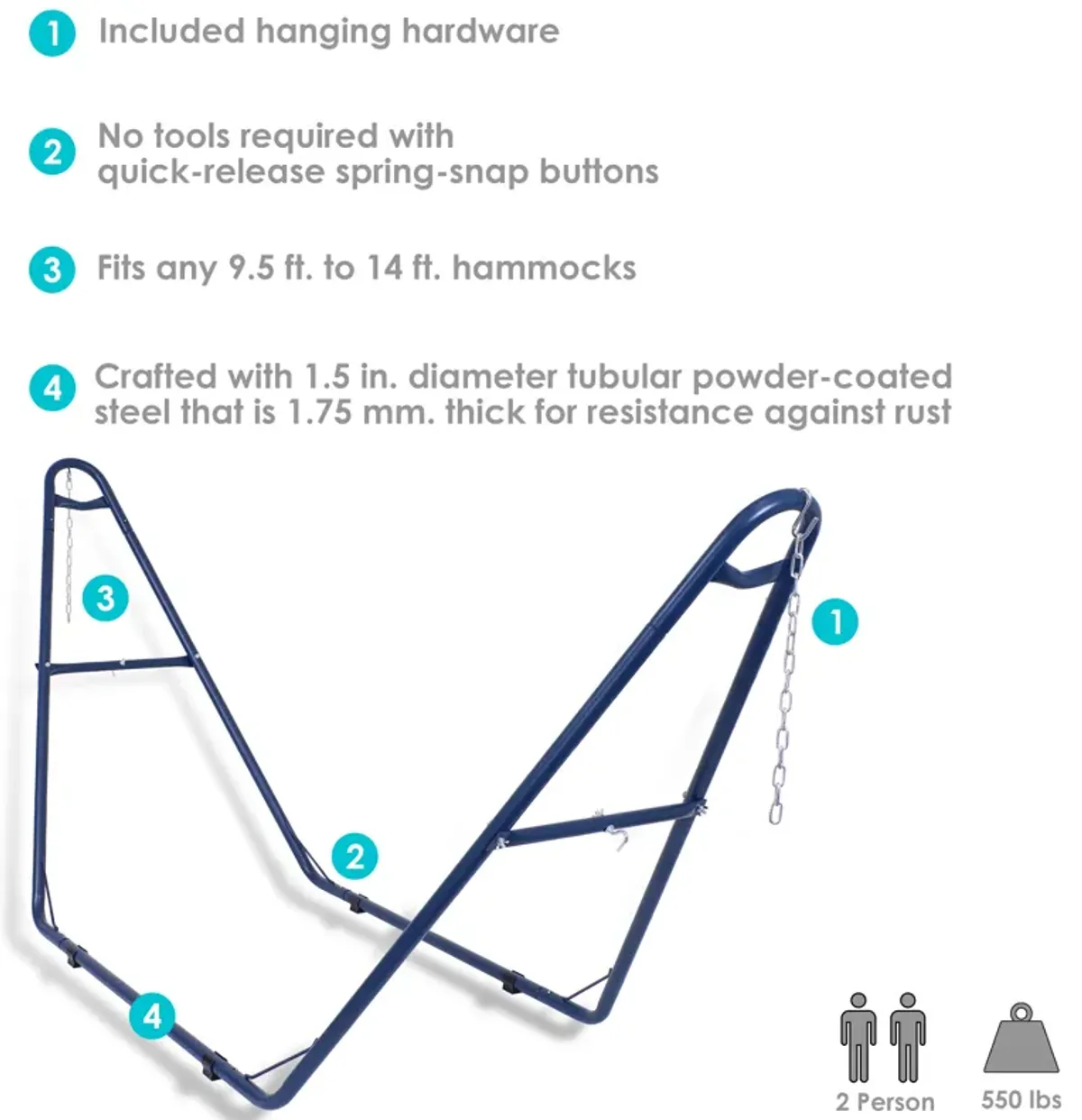 Sunnydaze Powder-Coated Steel Universal Hammock Stand - 124 in