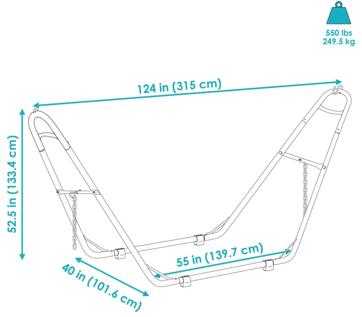 Sunnydaze Powder-Coated Steel Universal Hammock Stand - 124 in