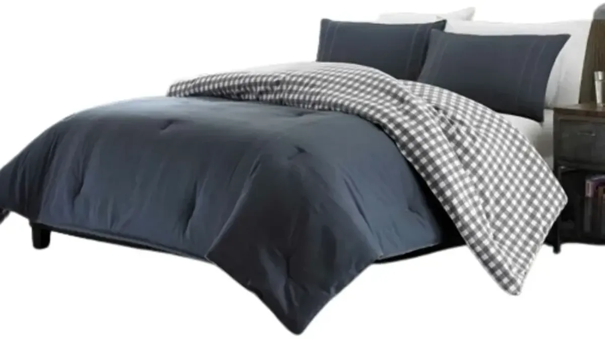 Hivvago King size 100% Cotton Reverse Plaid Gray/White Comforter Set