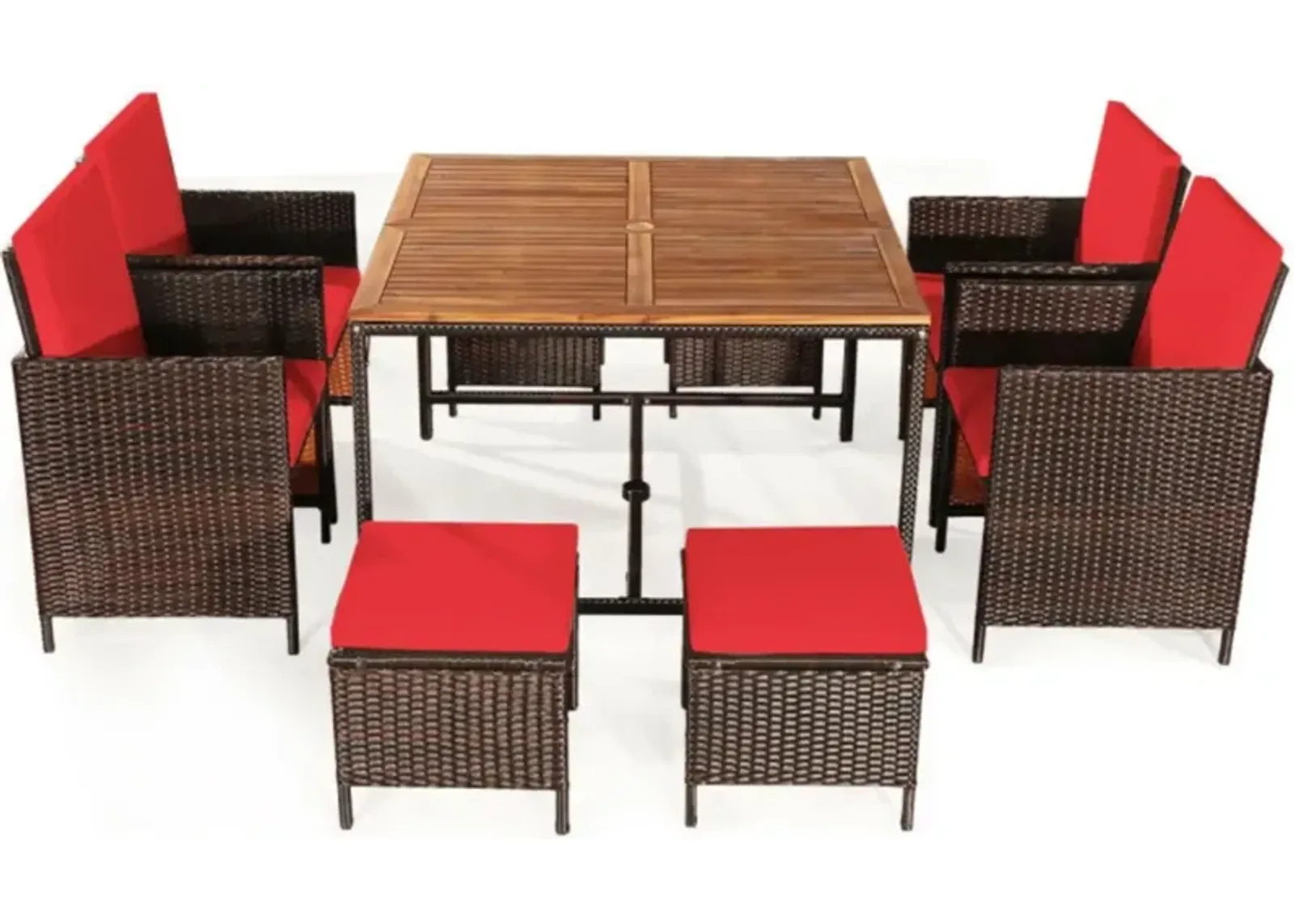 Hivvago 9 Pieces Patio Rattan Dining Cushioned Chairs Set-Red