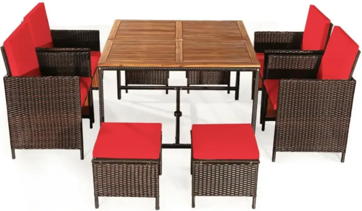 Hivvago 9 Pieces Patio Rattan Dining Cushioned Chairs Set-Red