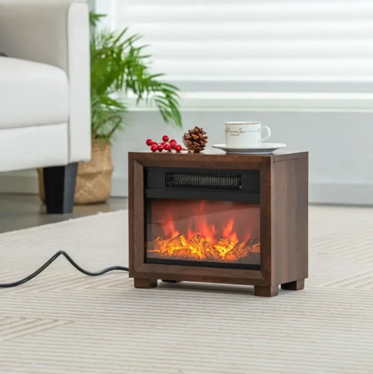 Hivvago Mini Wooden Space Tabletop Fireplace with Realistic Flame Effect