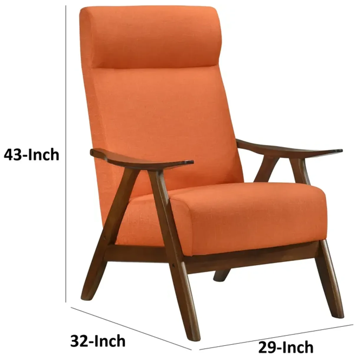 Mary 32 Inch Accent Chair Armchair, Orange Polyester Linen, Solid Wood - Benzara