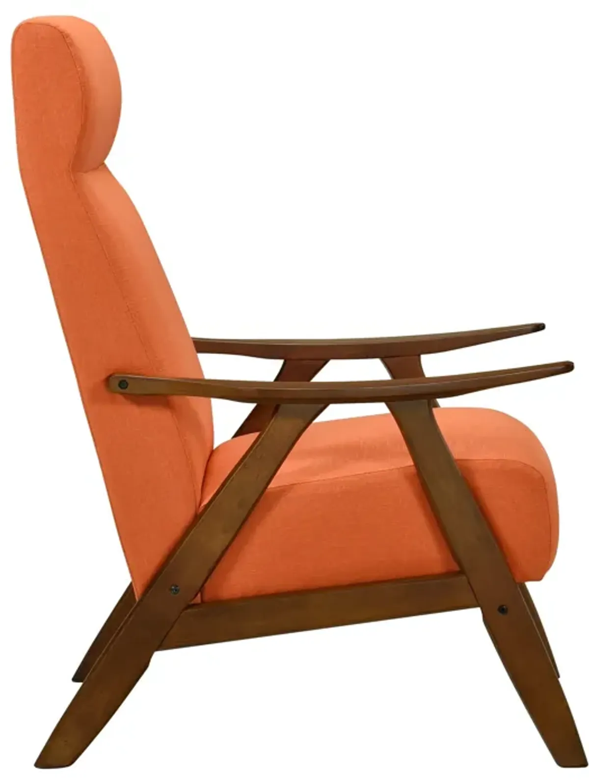 Mary 32 Inch Accent Chair Armchair, Orange Polyester Linen, Solid Wood - Benzara