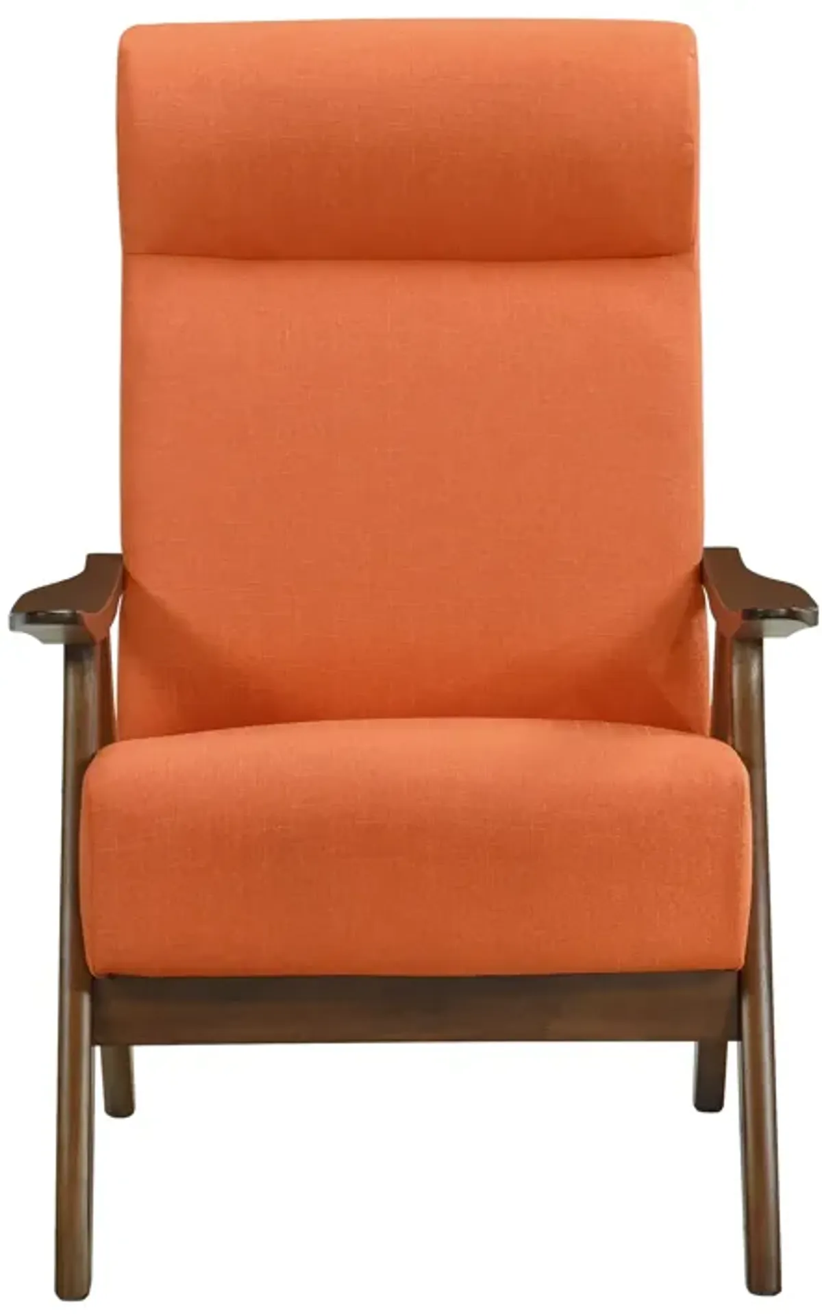 Mary 32 Inch Accent Chair Armchair, Orange Polyester Linen, Solid Wood - Benzara