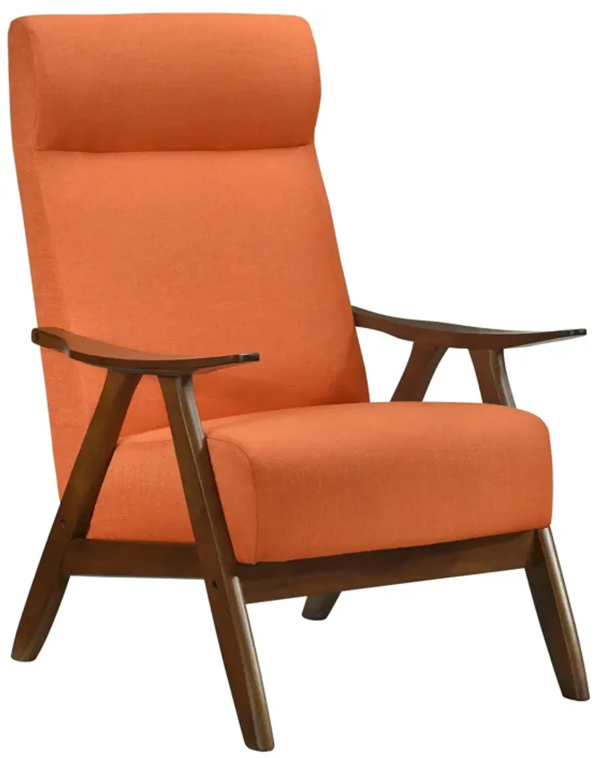 Mary 32 Inch Accent Chair Armchair, Orange Polyester Linen, Solid Wood - Benzara