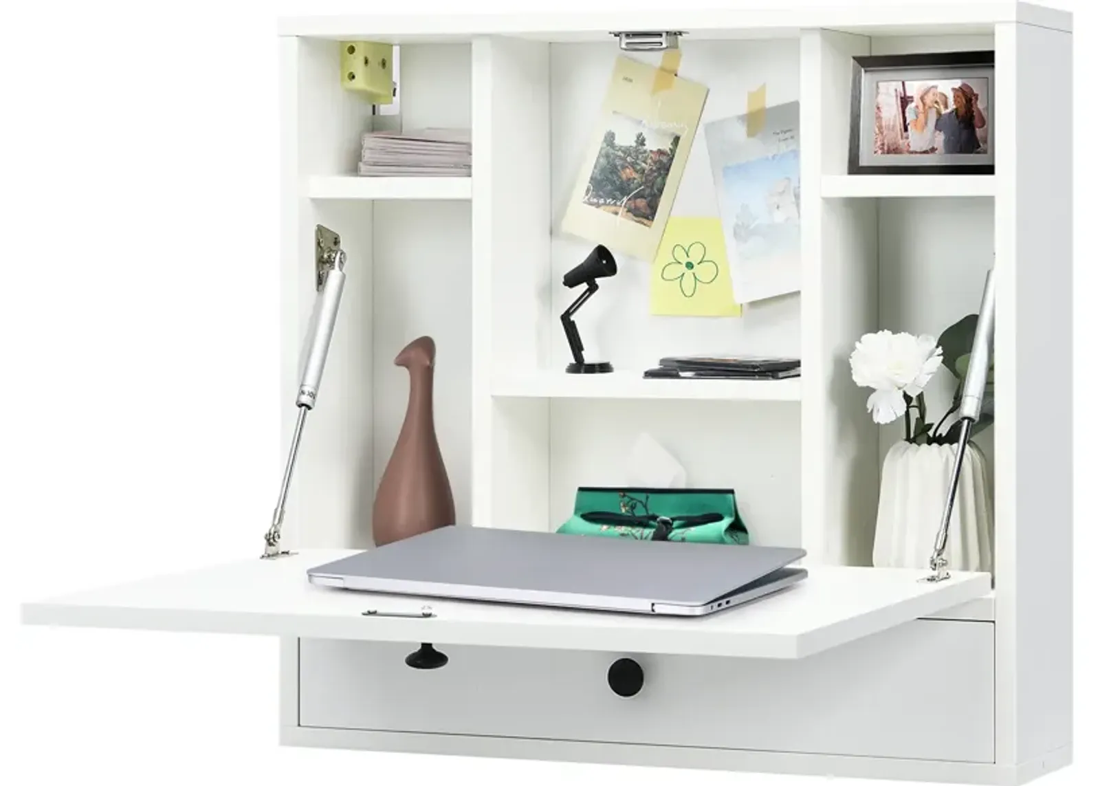 Wall-Mount Floating Desk Foldable Space Saving Laptop Workstation White