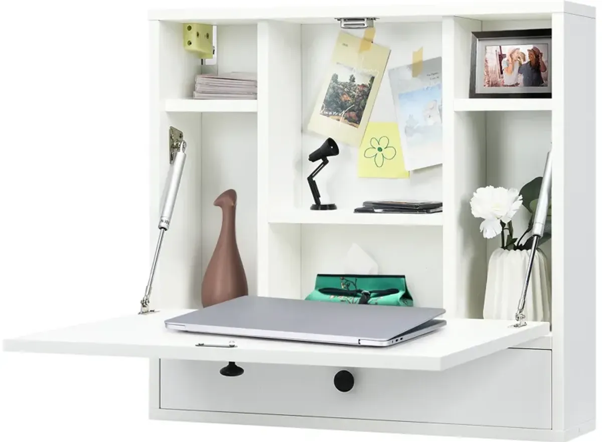 Wall-Mount Floating Desk Foldable Space Saving Laptop Workstation White