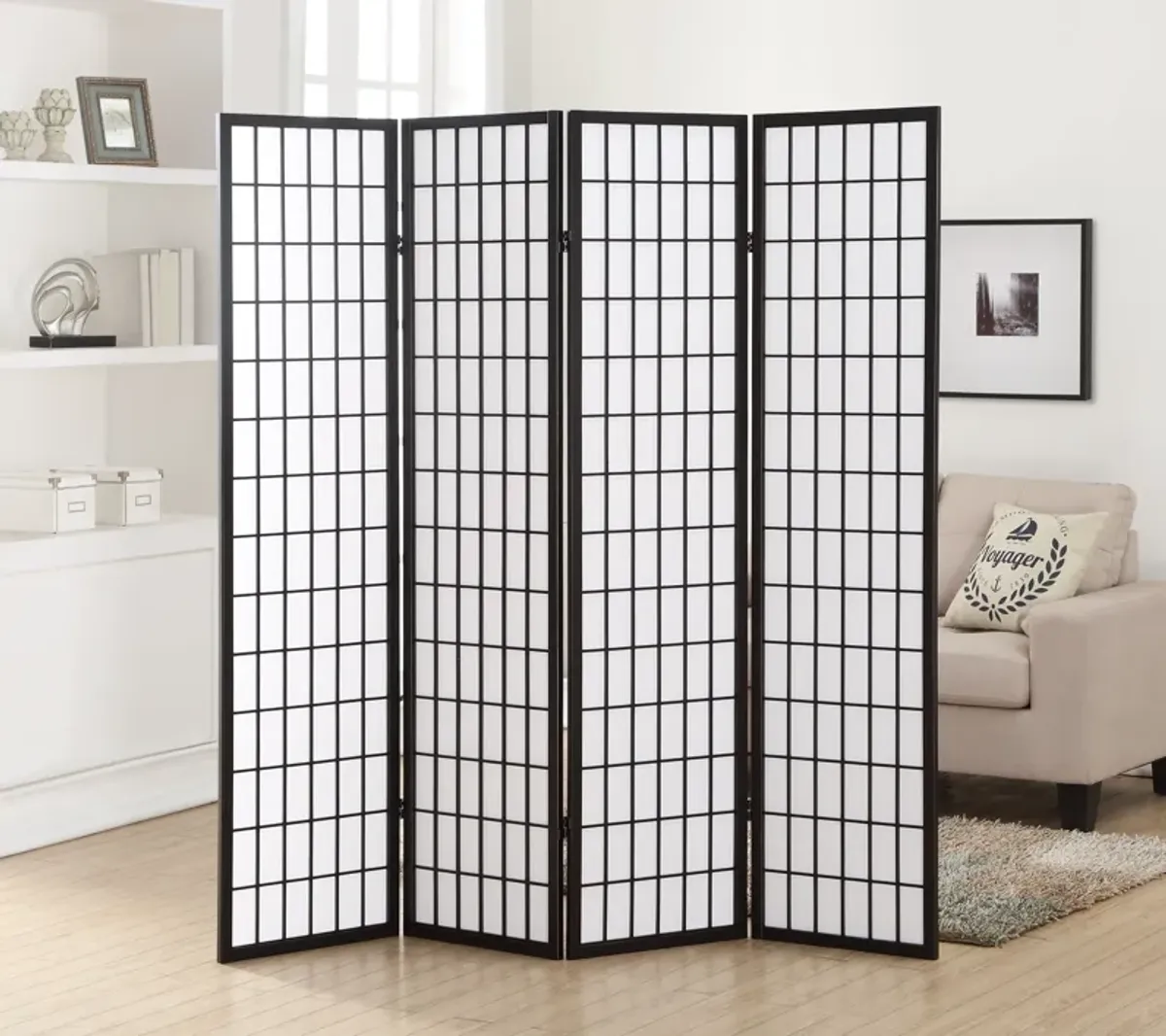 Streamdale 4 Panel Oriental Shoji Screen / Room Divider, Black
