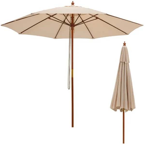 9.5 Feet Pulley Lift Round Patio Umbrella with Fiberglass Ribs