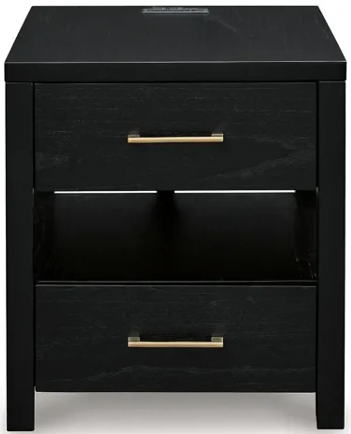Wendy Side End Table, Open Cubby, Dual USB Ports, 24 Inch Black Wood - Benzara