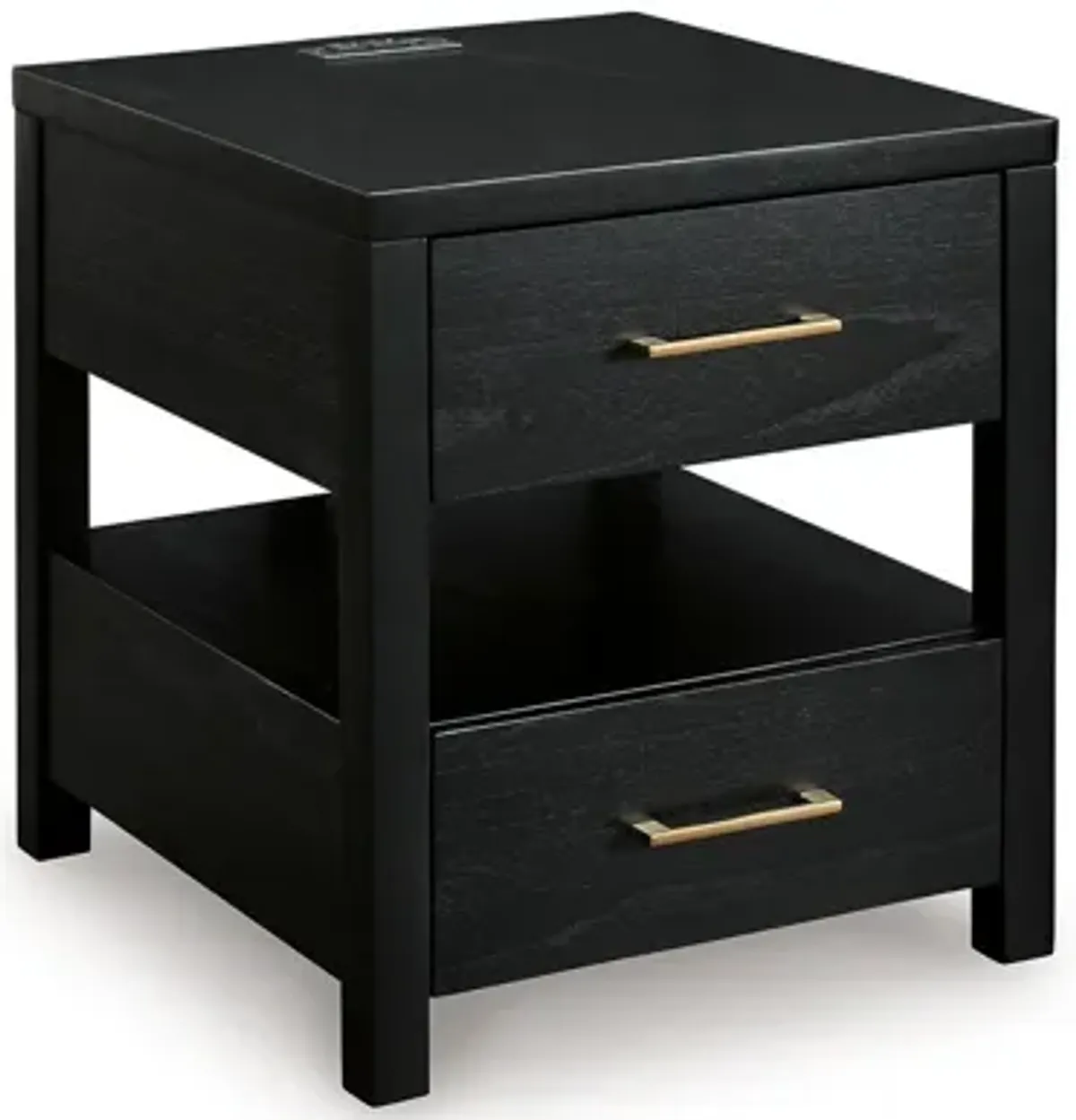 Wendy Side End Table, Open Cubby, Dual USB Ports, 24 Inch Black Wood - Benzara