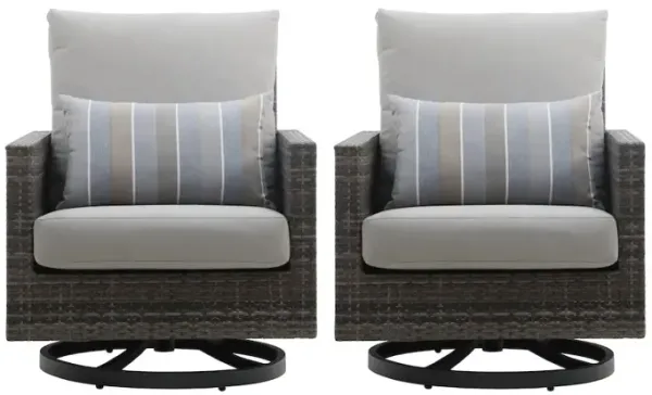 New Classic Furniture Bungalow 2pcs Metal/Wicker Patio Swivel Club Chair in Gray