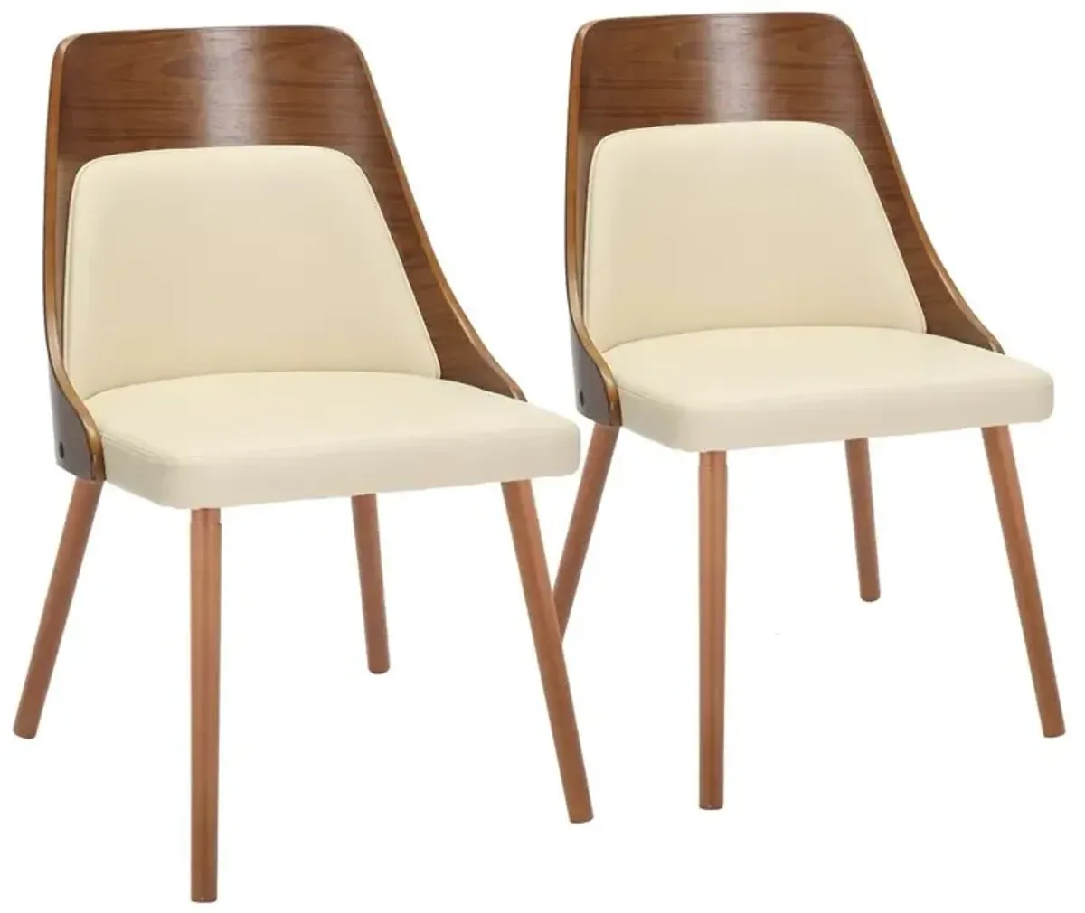 LumiSource Walnut Wood, Cream PU Anabelle Chair (Set of 2)