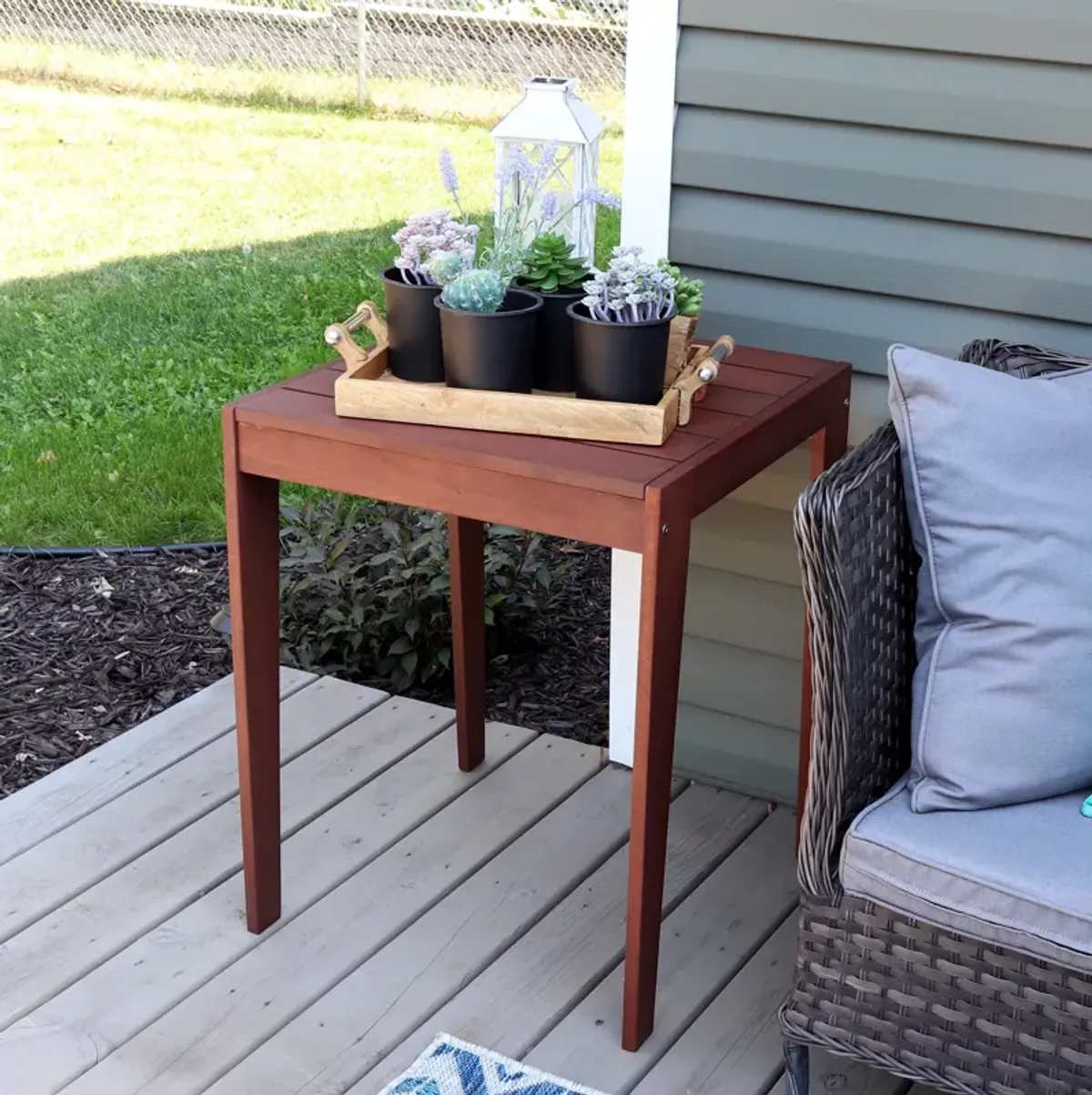 Sunnydaze 23.5 in Meranti Wood with Mahogany Finish Square Patio Side Table