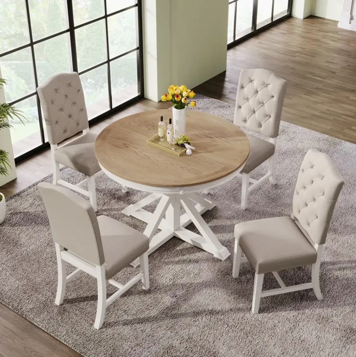 Merax Retro Style Dining Set with Extendable Table and 4 Chairs