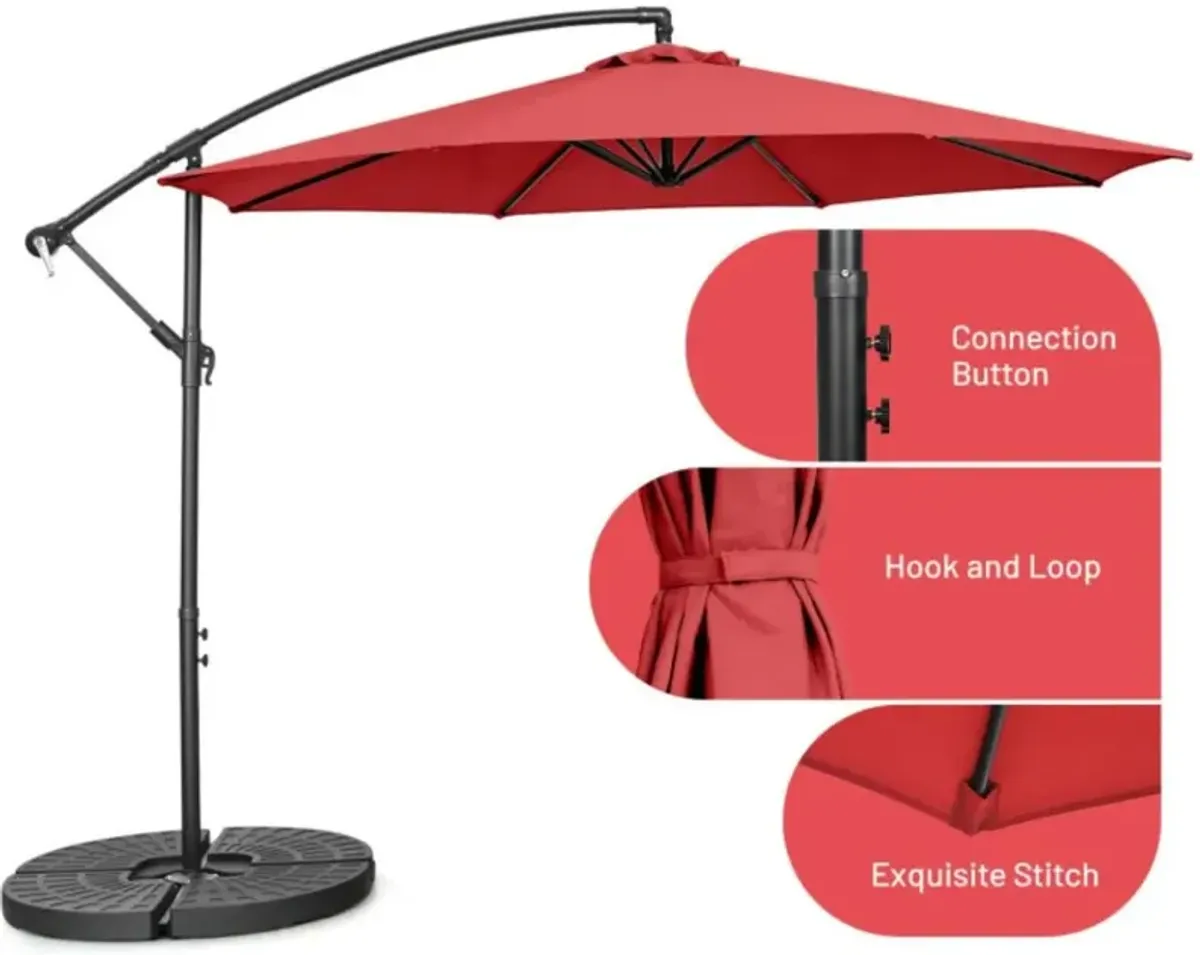 Hivvago 10 Feet Offset Umbrella with 8 Ribs Cantilever and Cross Base