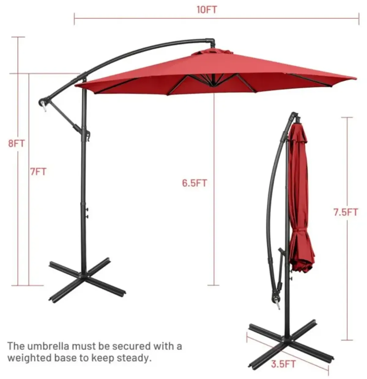 Hivvago 10 Feet Offset Umbrella with 8 Ribs Cantilever and Cross Base