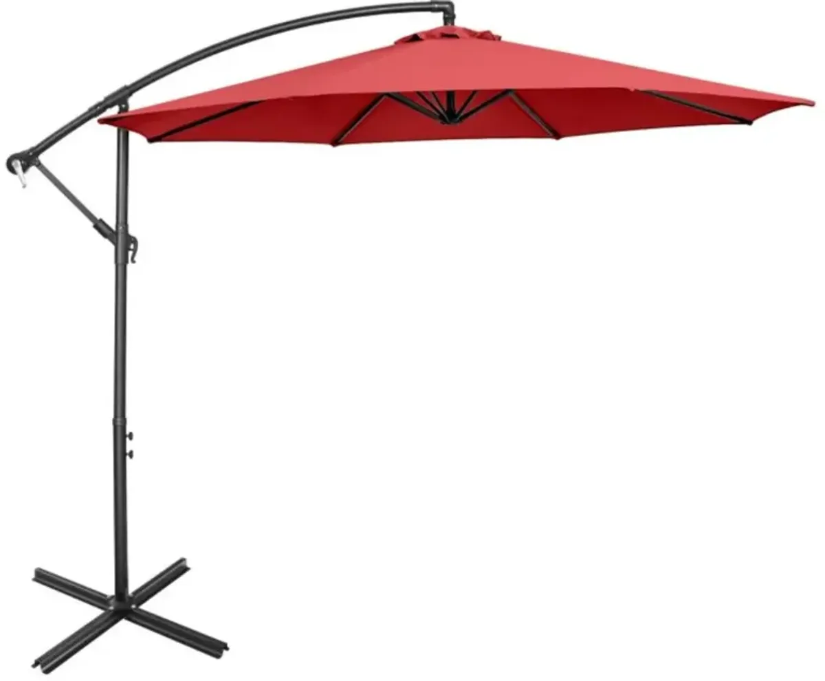 Hivvago 10 Feet Offset Umbrella with 8 Ribs Cantilever and Cross Base