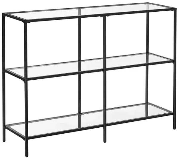 Hivvago Black Frame Glass Console Table with Shelves