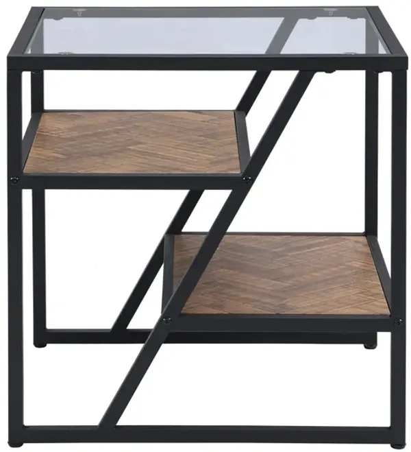 Side End Table with Storage Shelf Tempered Glass with Metal Frame for Living Room & Bedroom