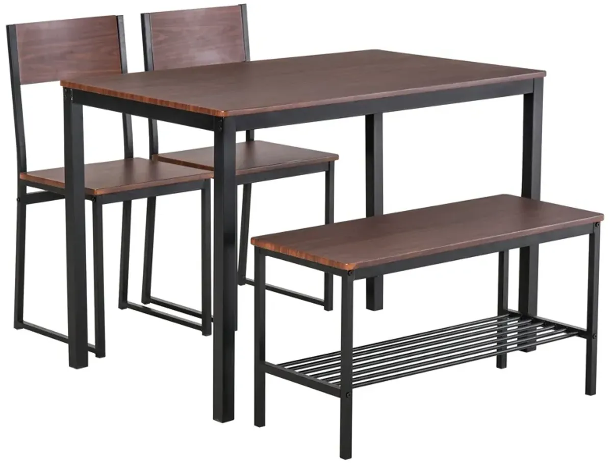 Rustic Dining Set: 4-Piece Industrial Table, Chairs, Bench, and Rack