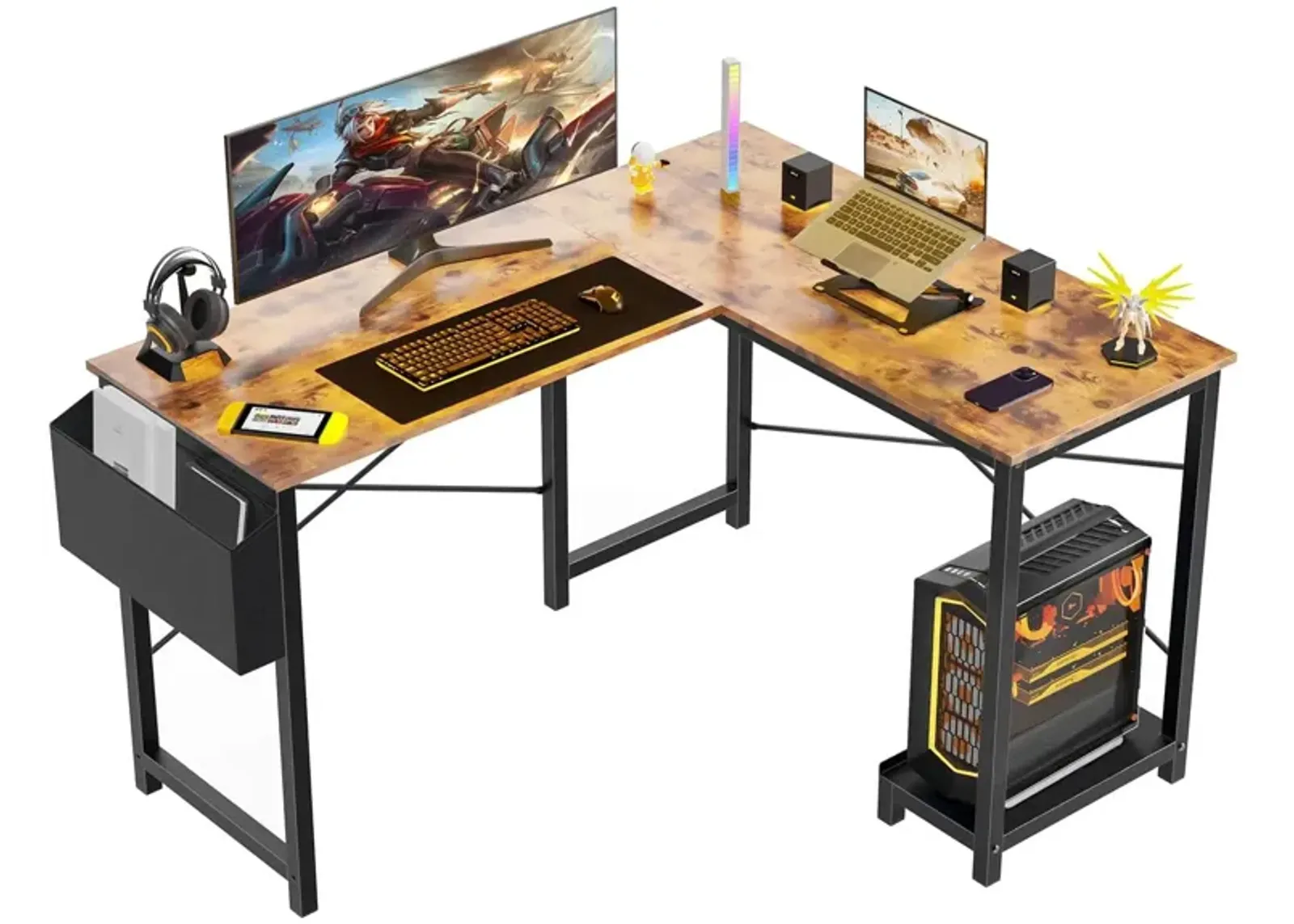 L Shaped Gaming Desk, Brown