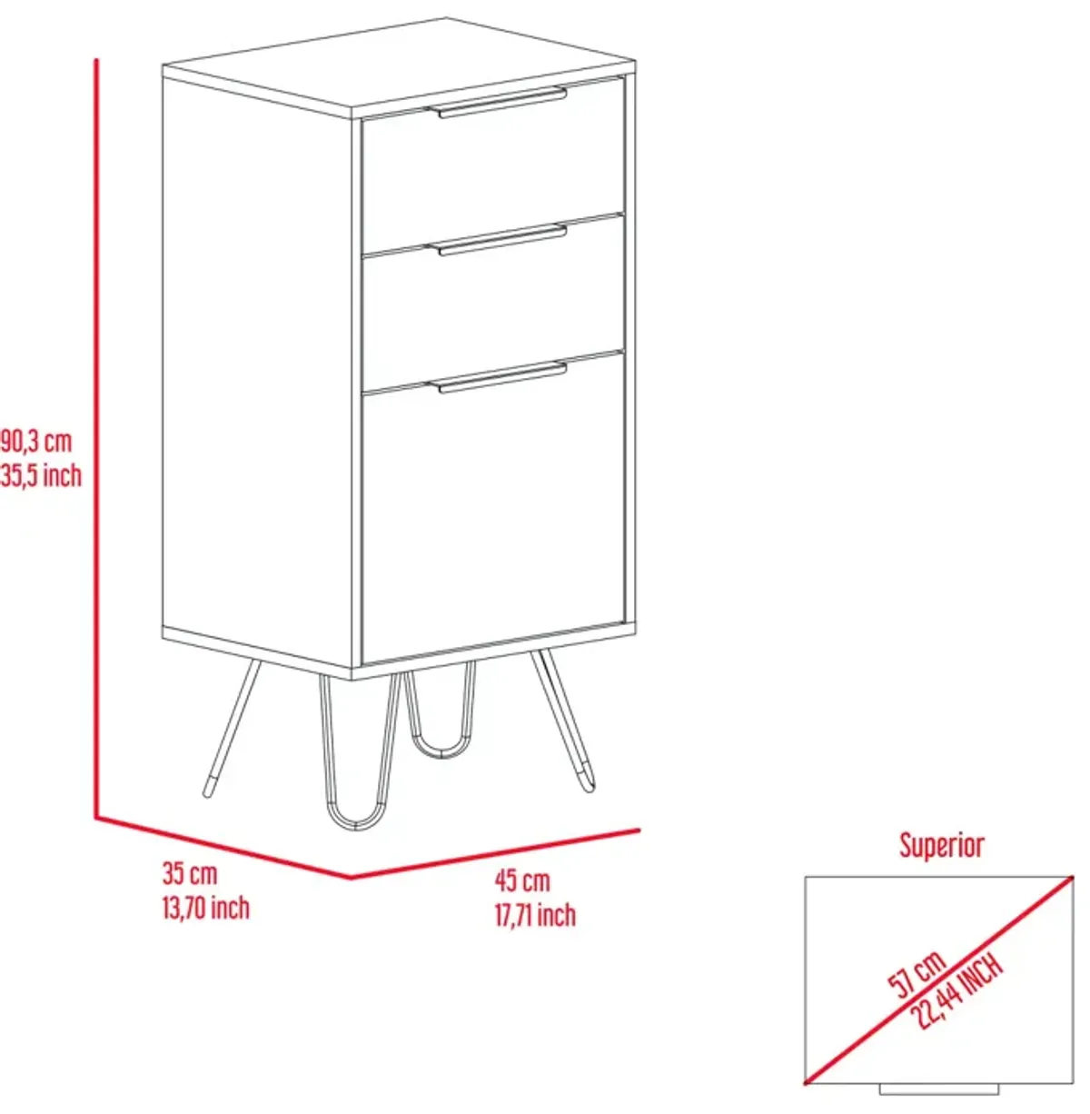 Augusta Light Dresser, Hairpin Legs, Superior Top, Three Drawers - Light Oak