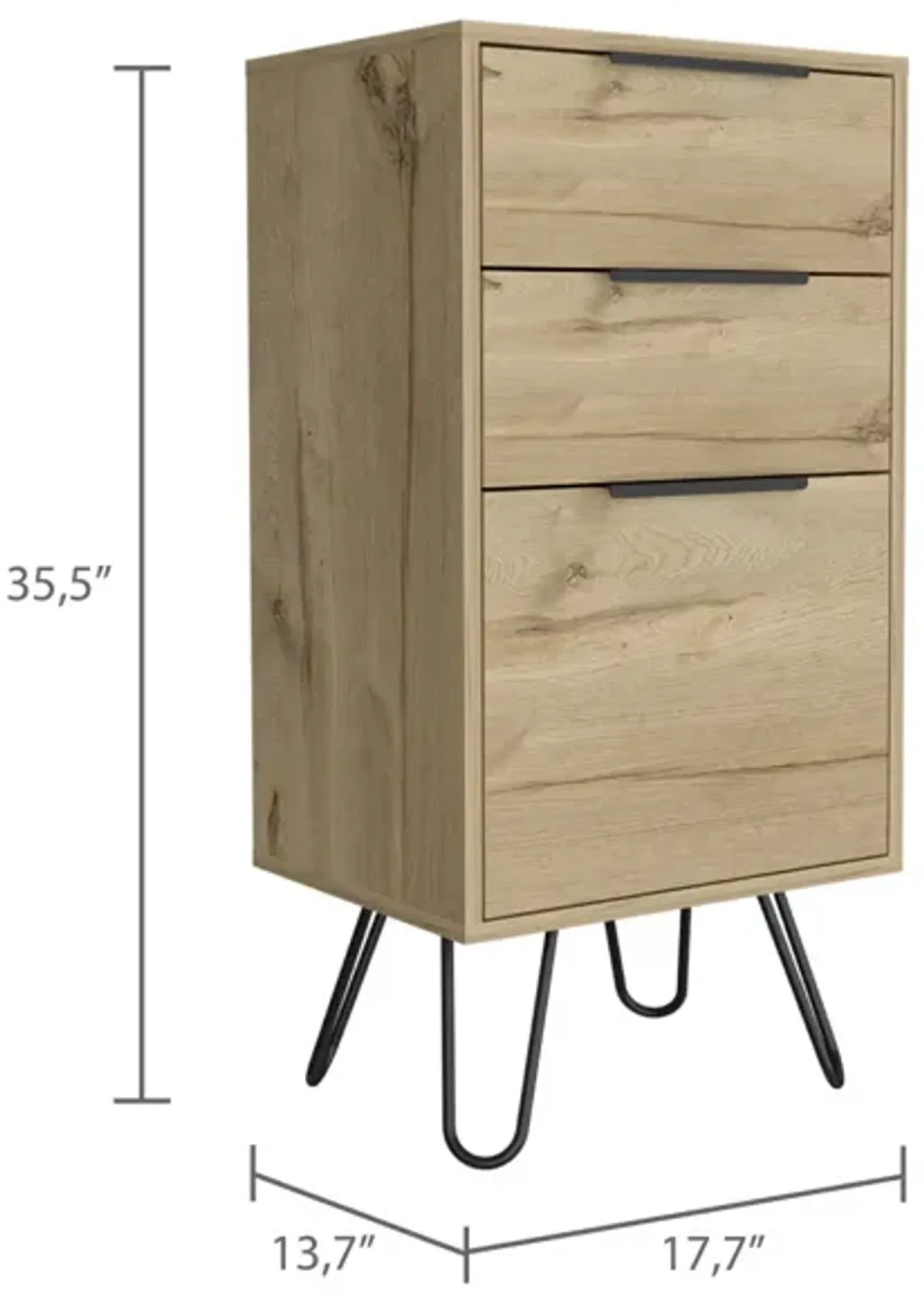 Augusta Light Dresser, Hairpin Legs, Superior Top, Three Drawers - Light Oak