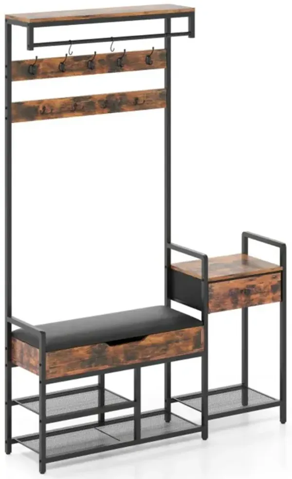 Hivvago 70 Inch Hall Tree with Shoe Storage Bench Freestanding Coat Rack