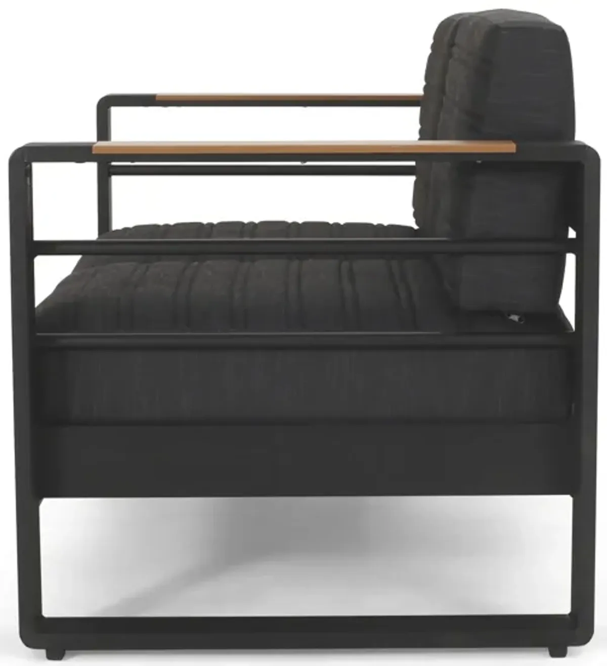 Vinia Loveseat, Outdoor Dark Gray Polyester, Wood Accents, Black, 57 Inch