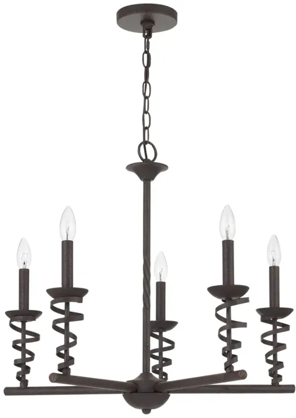 Bah 26 Inch Chandelier, Spiral Candelabra w Hanging Chain, Black - Benzara