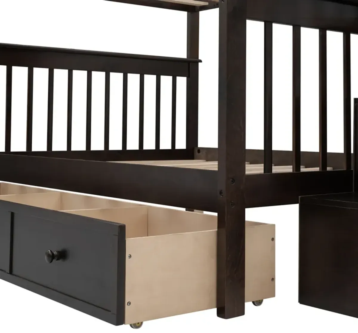 Stairway Full-Over-Full Bunk Bed With Drawer, Storage And Guard Rail For Bedroom