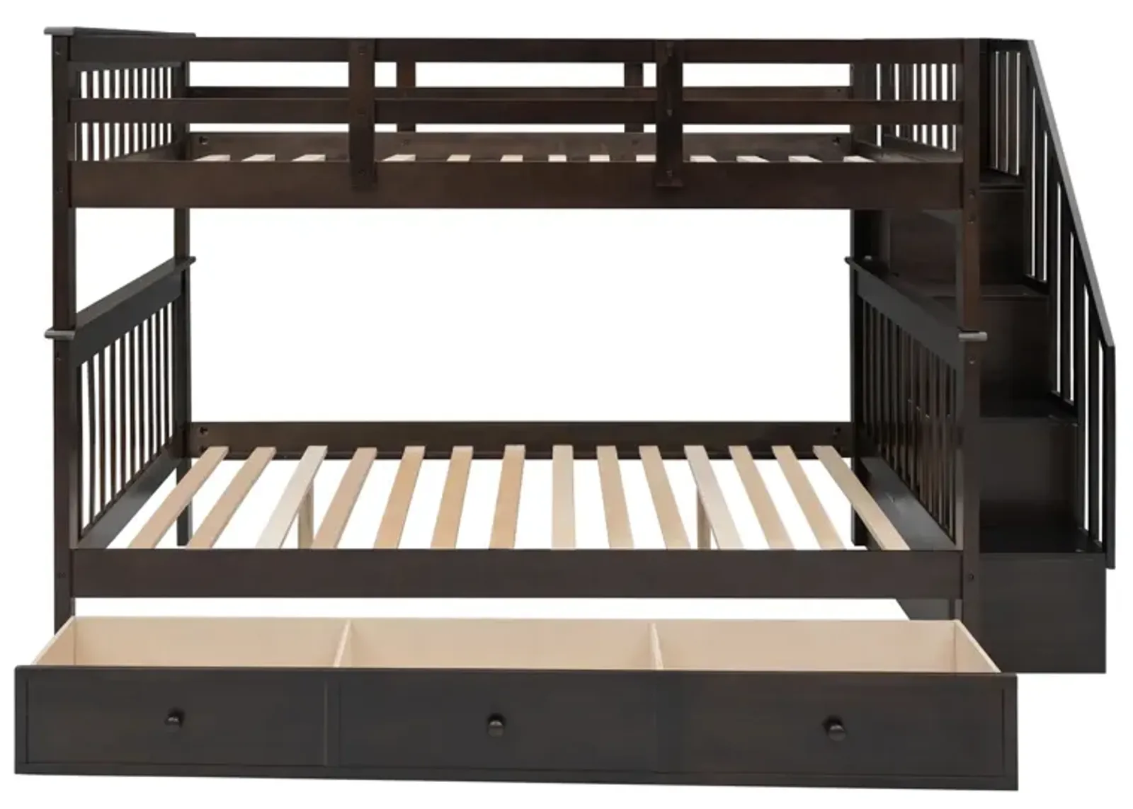 Stairway Full-Over-Full Bunk Bed With Drawer, Storage And Guard Rail For Bedroom