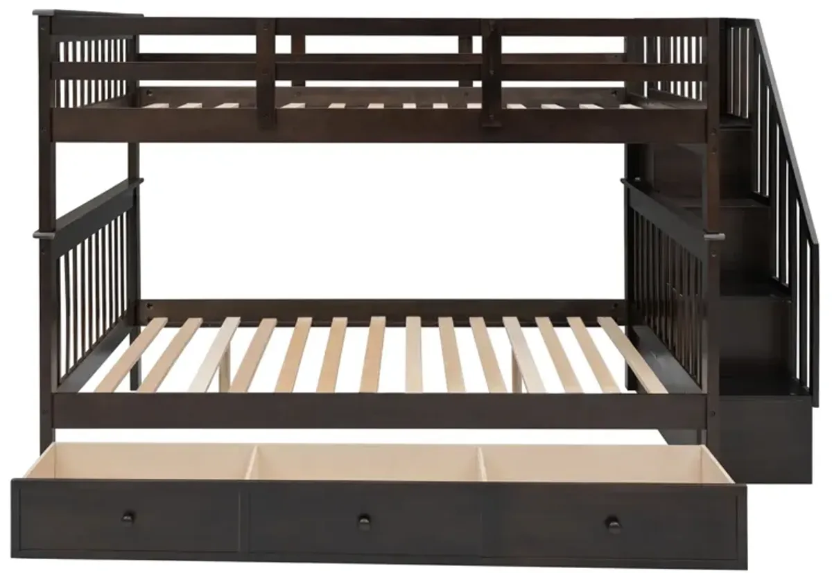 Stairway Full-Over-Full Bunk Bed With Drawer, Storage And Guard Rail For Bedroom