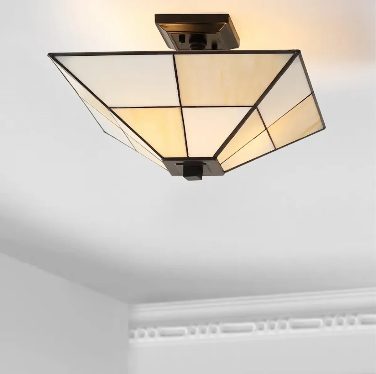 Juliana Tiffany-Style Glass/Metal LED Semi-Flush Mount