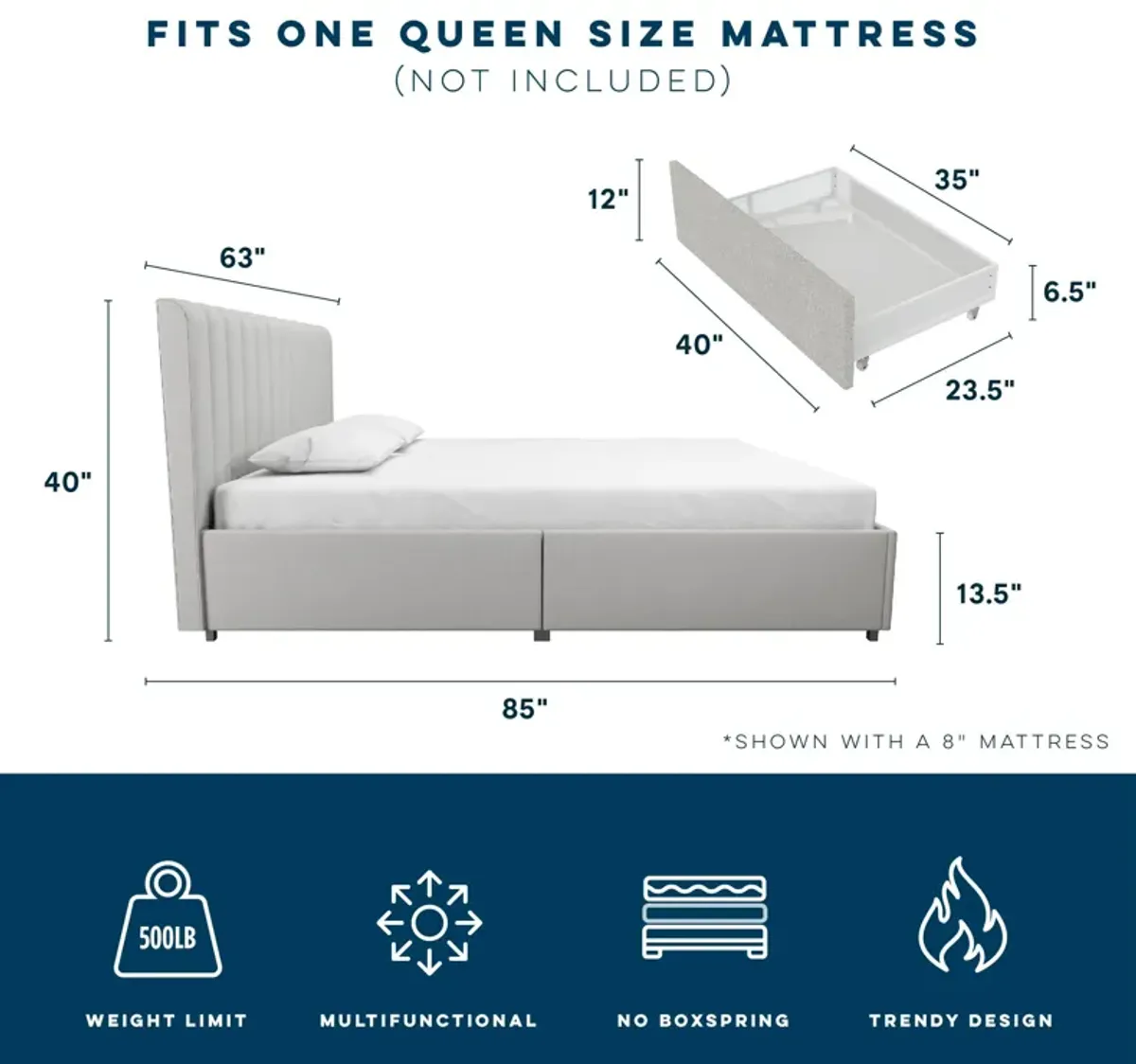 Brittany Upholstered Bed with Storage Drawers