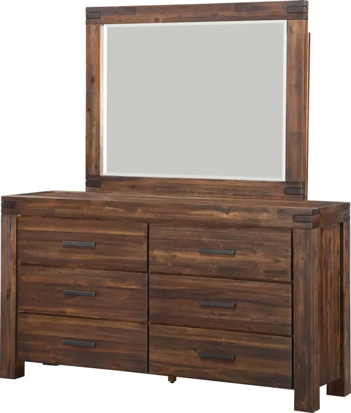 Meadow Six Drawer Solid Wood Dresser in Brick Brown