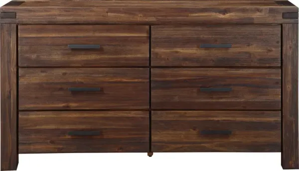 Meadow Six Drawer Solid Wood Dresser in Brick Brown
