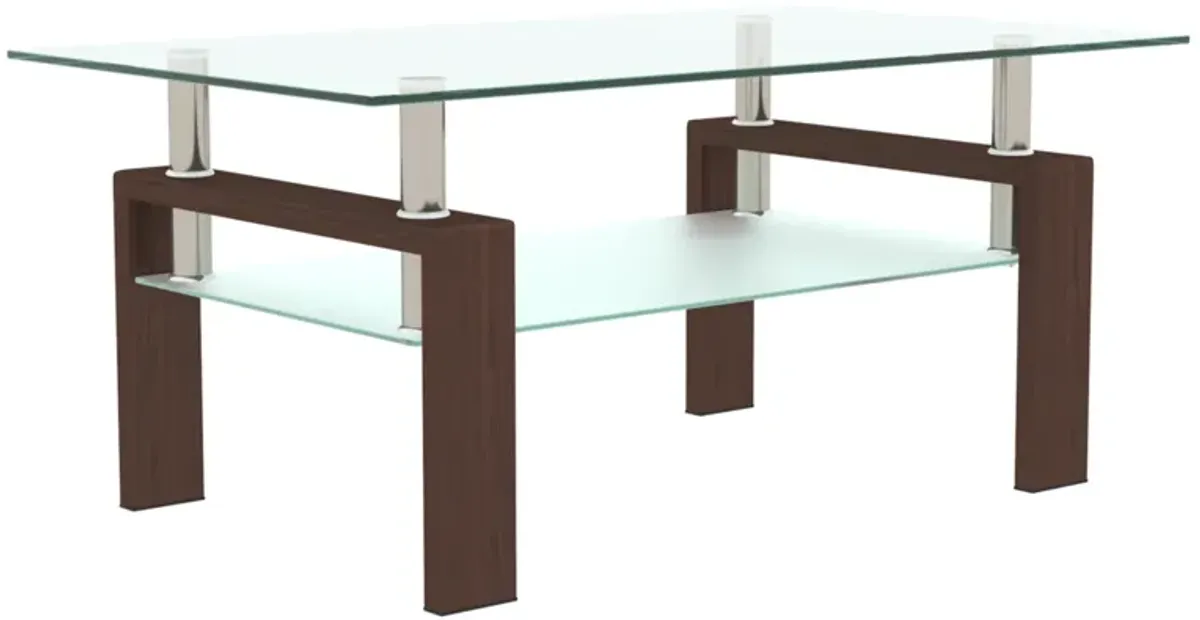 Hivvago Rectangular Double Layer Tempered Glass Coffee Table with Metal Legs