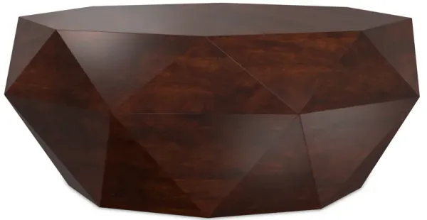 Zayn SOLID ACACIA WOOD 35 inch Wide Irregular Contemporary Coffee Table in Walnut Brown, Fully Assembled